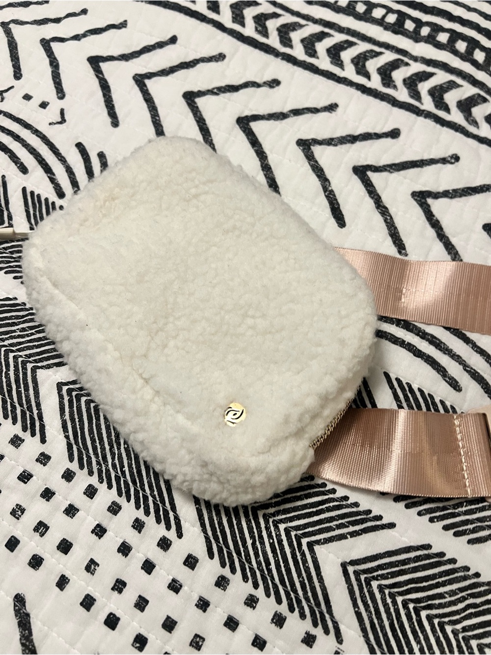 Shearling Crossbody Bag with Satin Strap - Cream
